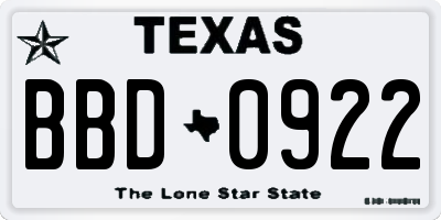 TX license plate BBD0922