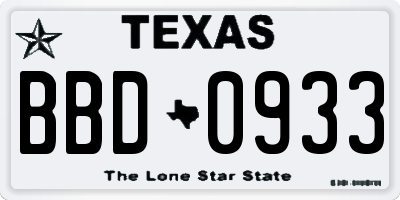 TX license plate BBD0933