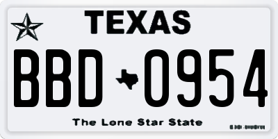 TX license plate BBD0954