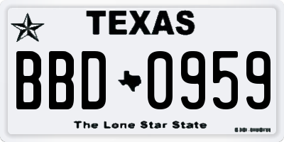 TX license plate BBD0959