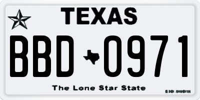 TX license plate BBD0971