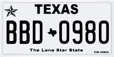 TX license plate BBD0980