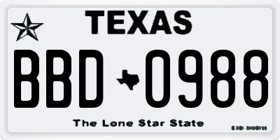 TX license plate BBD0988
