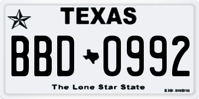TX license plate BBD0992