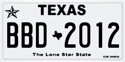 TX license plate BBD2012