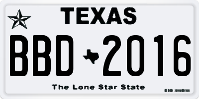TX license plate BBD2016