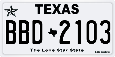TX license plate BBD2103