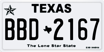 TX license plate BBD2167