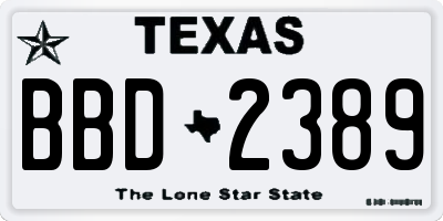 TX license plate BBD2389