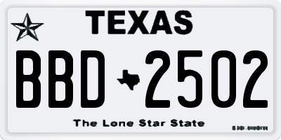 TX license plate BBD2502