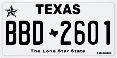 TX license plate BBD2601