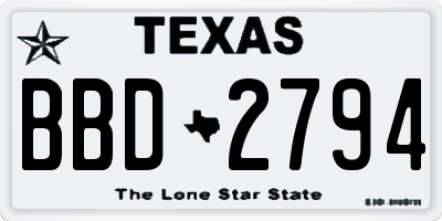 TX license plate BBD2794