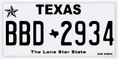 TX license plate BBD2934