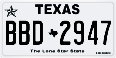 TX license plate BBD2947