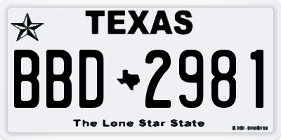 TX license plate BBD2981