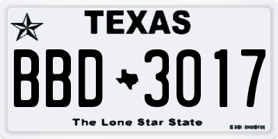 TX license plate BBD3017