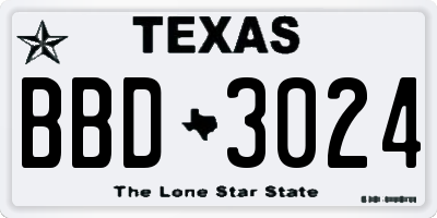 TX license plate BBD3024
