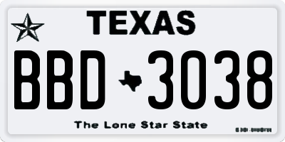 TX license plate BBD3038