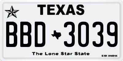 TX license plate BBD3039