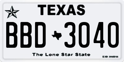 TX license plate BBD3040