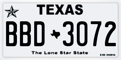TX license plate BBD3072