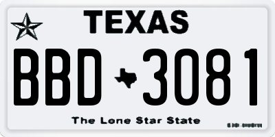 TX license plate BBD3081