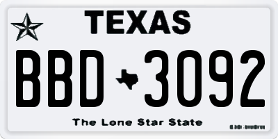 TX license plate BBD3092