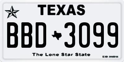 TX license plate BBD3099