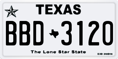 TX license plate BBD3120