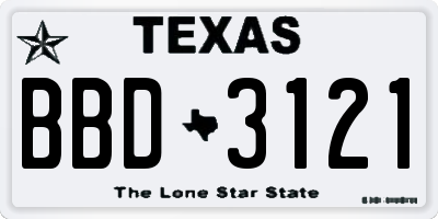 TX license plate BBD3121