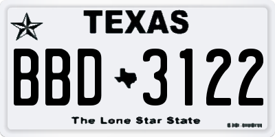 TX license plate BBD3122