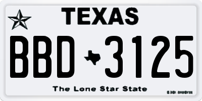 TX license plate BBD3125