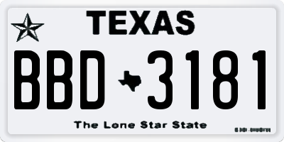TX license plate BBD3181