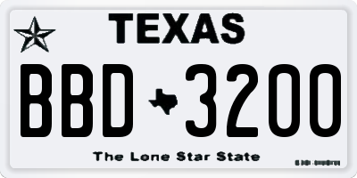 TX license plate BBD3200