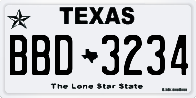 TX license plate BBD3234