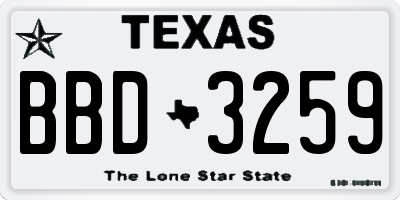 TX license plate BBD3259