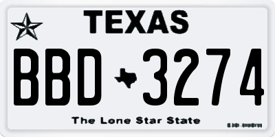 TX license plate BBD3274