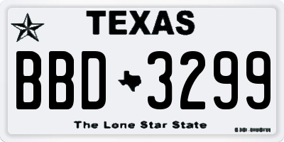 TX license plate BBD3299