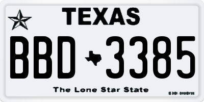 TX license plate BBD3385