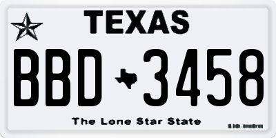 TX license plate BBD3458