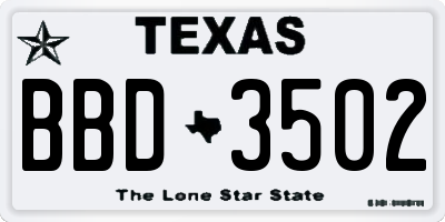 TX license plate BBD3502