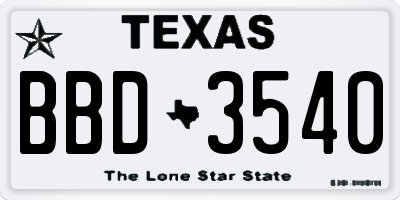 TX license plate BBD3540