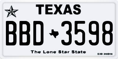 TX license plate BBD3598