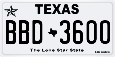 TX license plate BBD3600