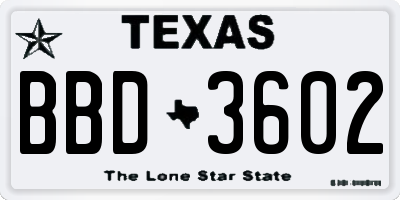 TX license plate BBD3602