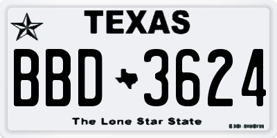TX license plate BBD3624