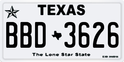 TX license plate BBD3626