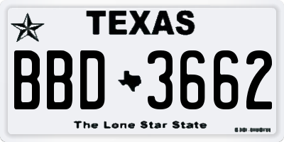TX license plate BBD3662