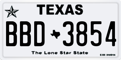 TX license plate BBD3854