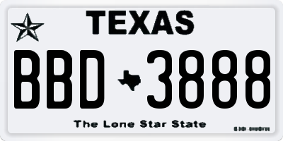 TX license plate BBD3888